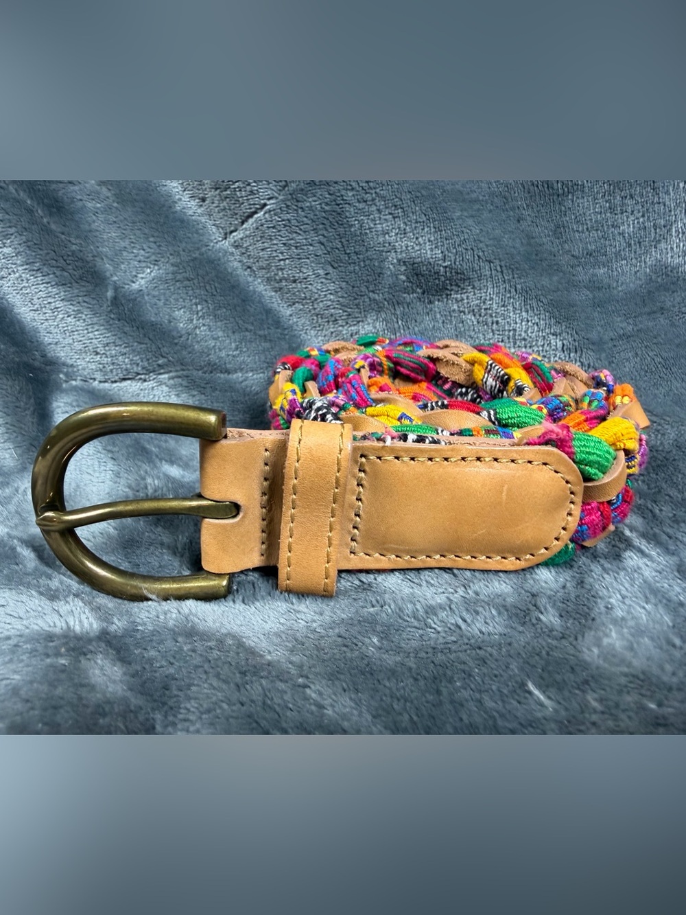 Genuine Leather Belt with Colorful Woven Cotton Accent Made In Guatemala